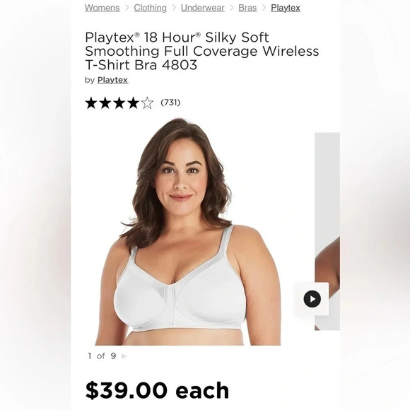 Playtex Full Figure 18 Hour Sleek & Smooth Wireless Bra Style 4803 • NEW • PLUS - Picture 4 of 4